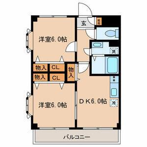 フラワーフォンテーヌ(2DK/2階)の間取り写真