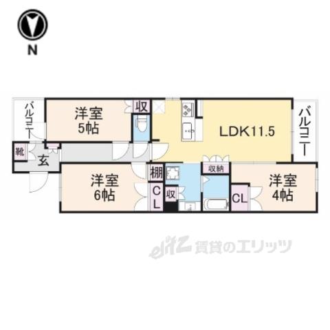 グランレジェイド京都河原町(3LDK/8階)の間取り写真