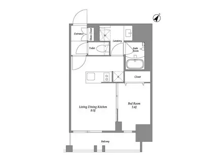 オープンブルーム伊勢佐木町(1LDK/8階)の間取り写真
