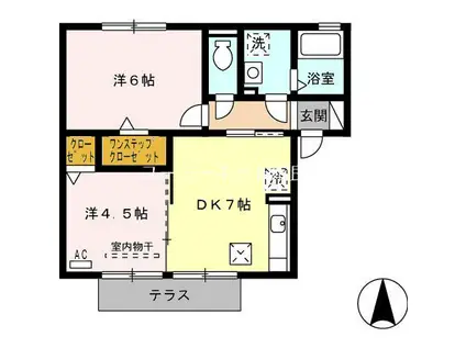 グランモアKB棟(2DK/1階)の間取り写真