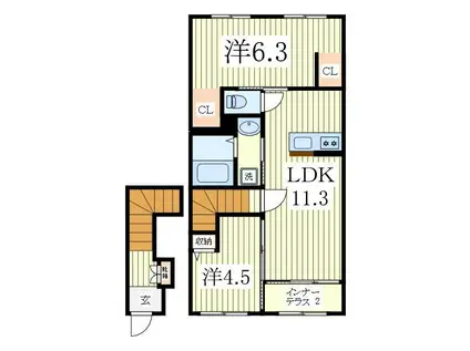 GLANZ(2LDK/2階)の間取り写真