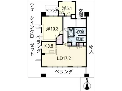 ローレルタワーシュロア四日市1501(2LDK/15階)の間取り写真