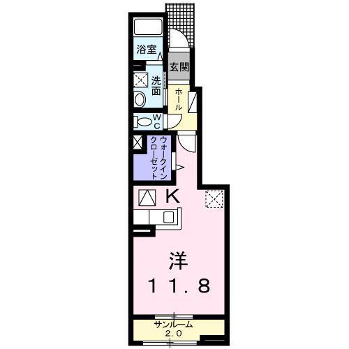 プリムローズ II B(ワンルーム/1階)の間取り写真