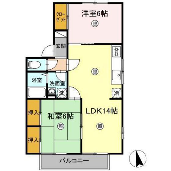 フィアホイザーエルスト(2LDK/2階)の間取り写真