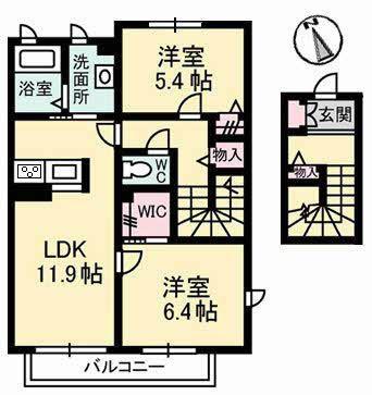 プリマヴェーラC(2LDK/2階)の間取り写真