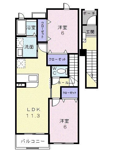 メリディオ I番館(2LDK/2階)の間取り写真