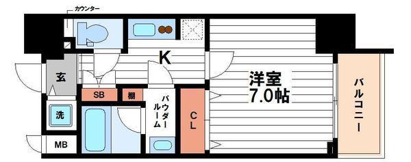 クレビオス天満橋(1K/2階)の間取り写真