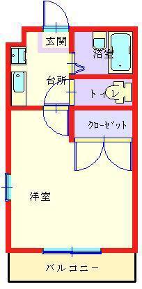 パーシモン(1K/1階)の間取り写真