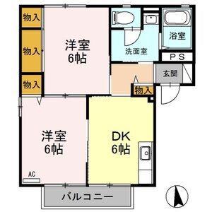 スカイハイツ B(2DK/2階)の間取り写真