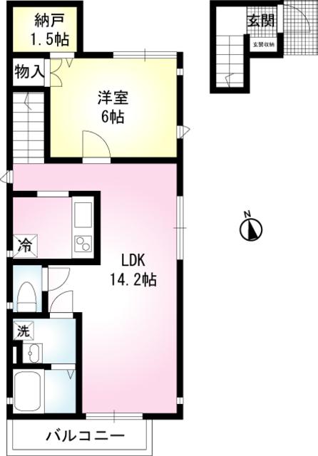 カーサ萬高(2LDK/2階)の間取り写真
