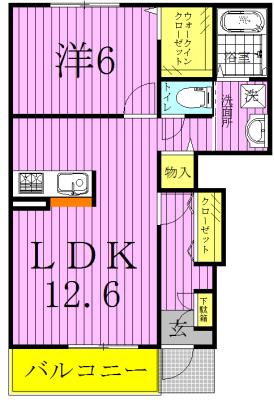 ブロードシティ D棟(1LDK/1階)の間取り写真