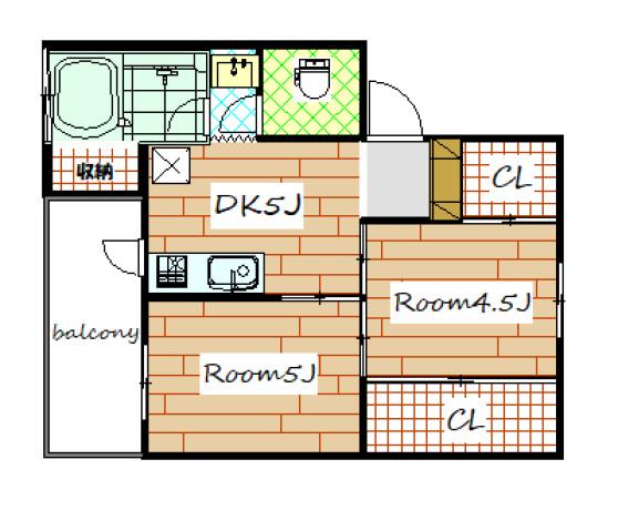 WATARASE DANCHI I(2DK/5階)の間取り写真
