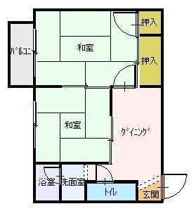 土堂シティマンション(2K/3階)の間取り写真
