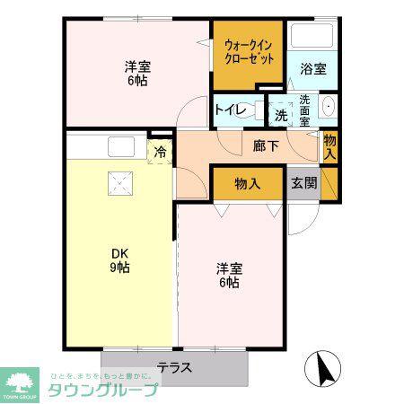 グランドゥールA(2DK/1階)の間取り写真