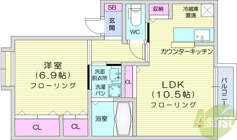 ウェルネス ハギ(1LDK/1階)の間取り写真