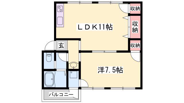 SISA野里(1LDK/1階)の間取り写真