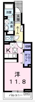ソフィア御山I(ワンルーム/1階)の間取り写真