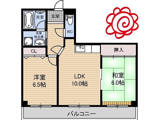 ロイヤルヴィラ東大阪(2LDK/6階)の間取り写真