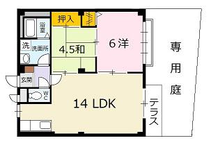 エルディム三通田(2LDK/1階)の間取り写真