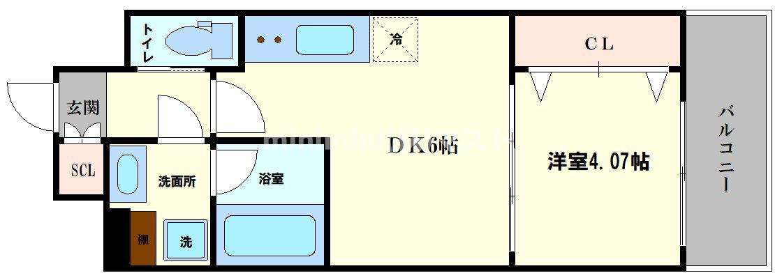 VINOプレジオ本町(1DK/12階)の間取り写真