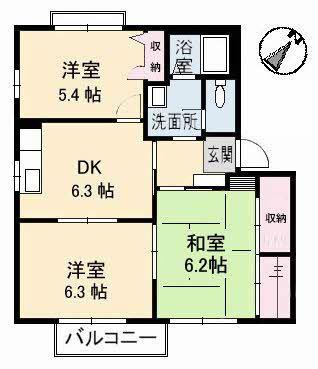 サン・フォーレス B棟(3DK/1階)の間取り写真