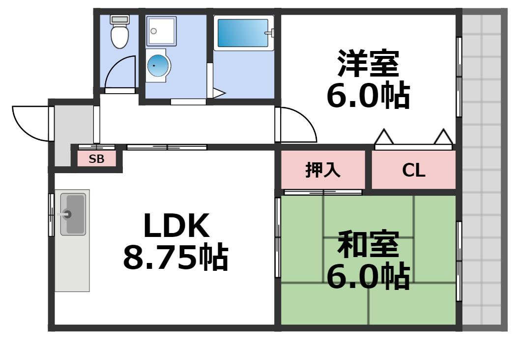 サングレイス光陽(2LDK/5階)の間取り写真