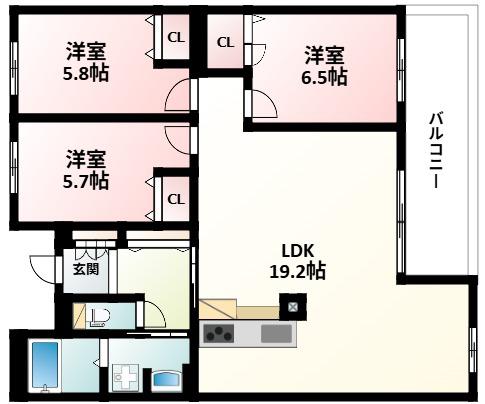 シュロス桃山台(3LDK/2階)の間取り写真
