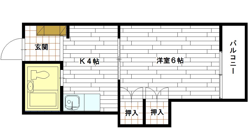 Yビル(1DK/3階)の間取り写真