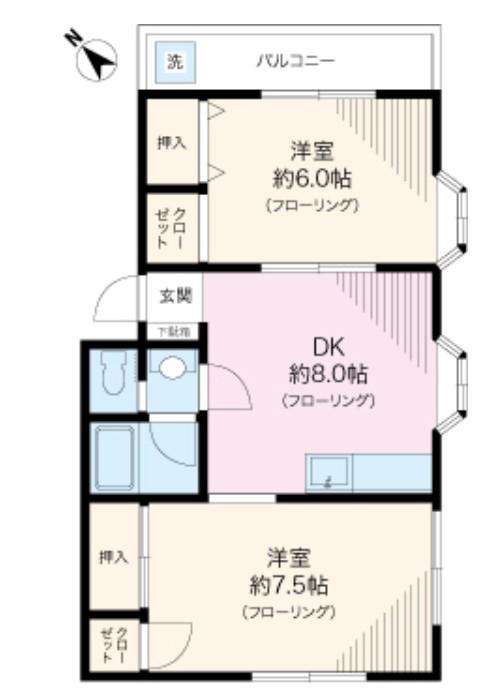 アーバンハイツ本駒込(2DK/2階)の間取り写真
