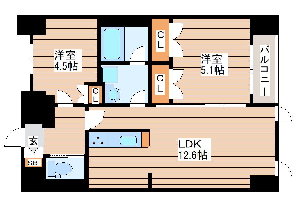 ラピスラズリ上杉(2LDK/10階)の間取り写真