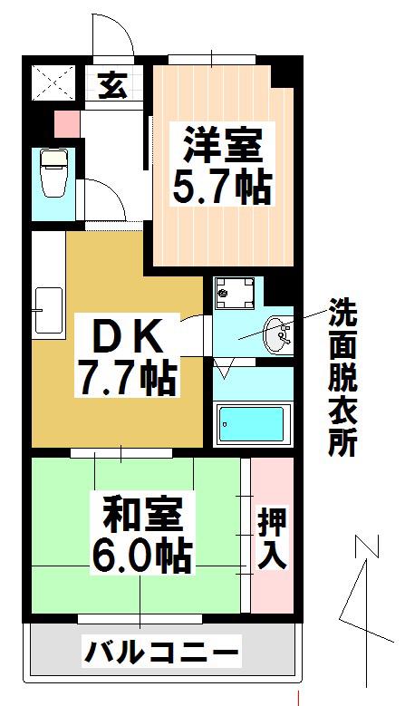 シャンボール朝日(2LDK/5階)の間取り写真
