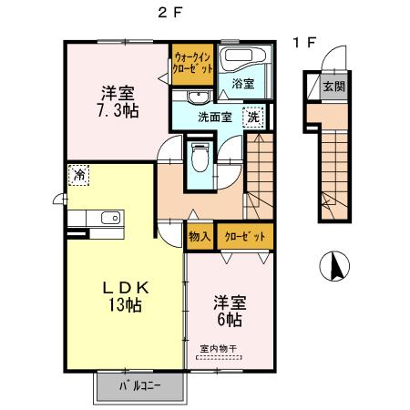 ピアチェーレ(2LDK/2階)の間取り写真