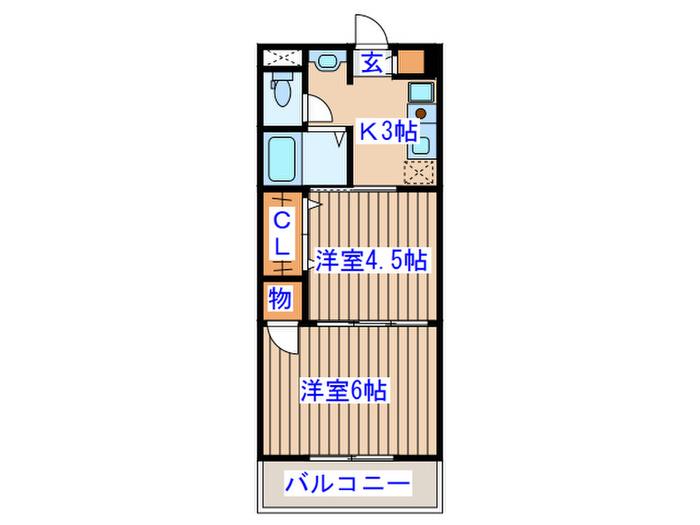 ヴァンクール小田原(2K/3階)の間取り写真