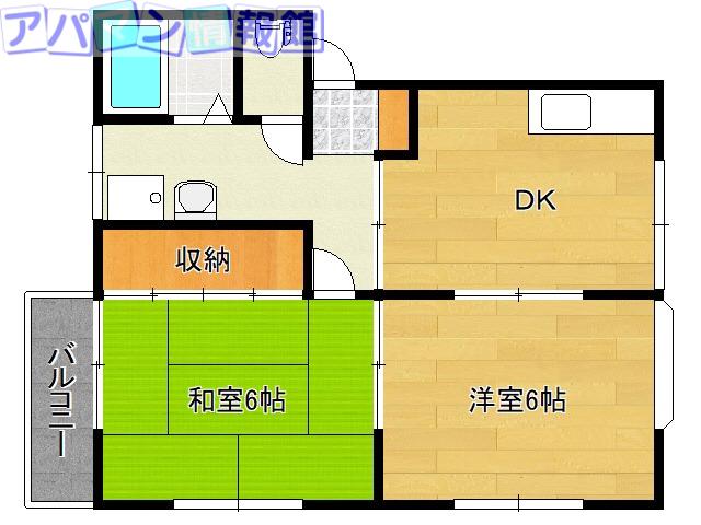 外山レイクサイドハウスE(2DK/1階)の間取り写真