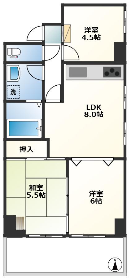 ライオンズマンション笹塚(3LDK/3階)の間取り写真