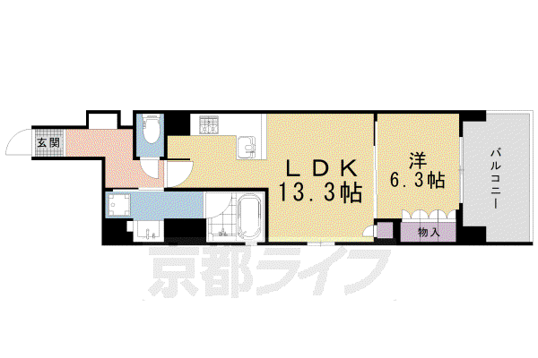 リーガル京都堀川中立売II(1LDK/3階)の間取り写真