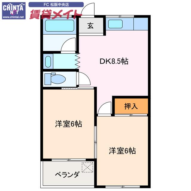 塩マンション(2LDK/2階)の間取り写真
