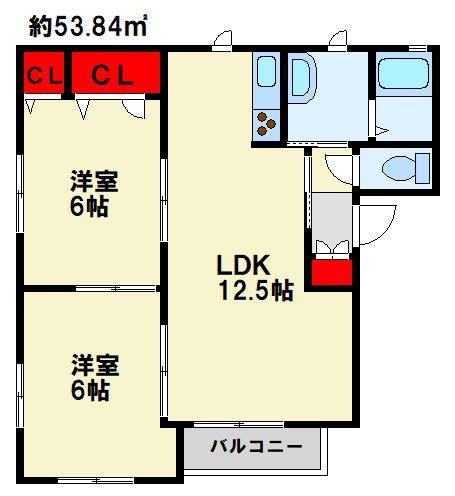 サニーヒル葛原(2LDK/1階)の間取り写真