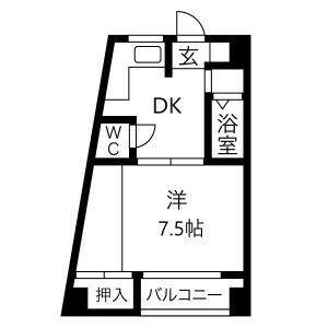七福ビル(1DK/5階)の間取り写真