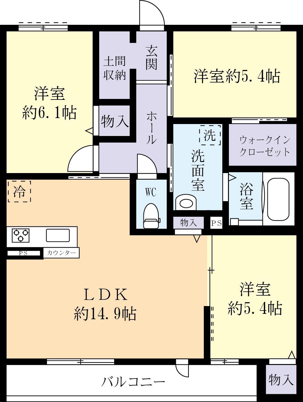 ルーブン ブルク(3LDK/1階)の間取り写真
