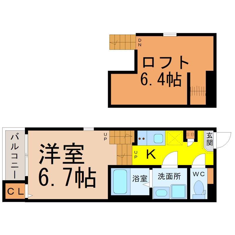 ハーモニーテラス城北町(1SK/2階)の間取り写真