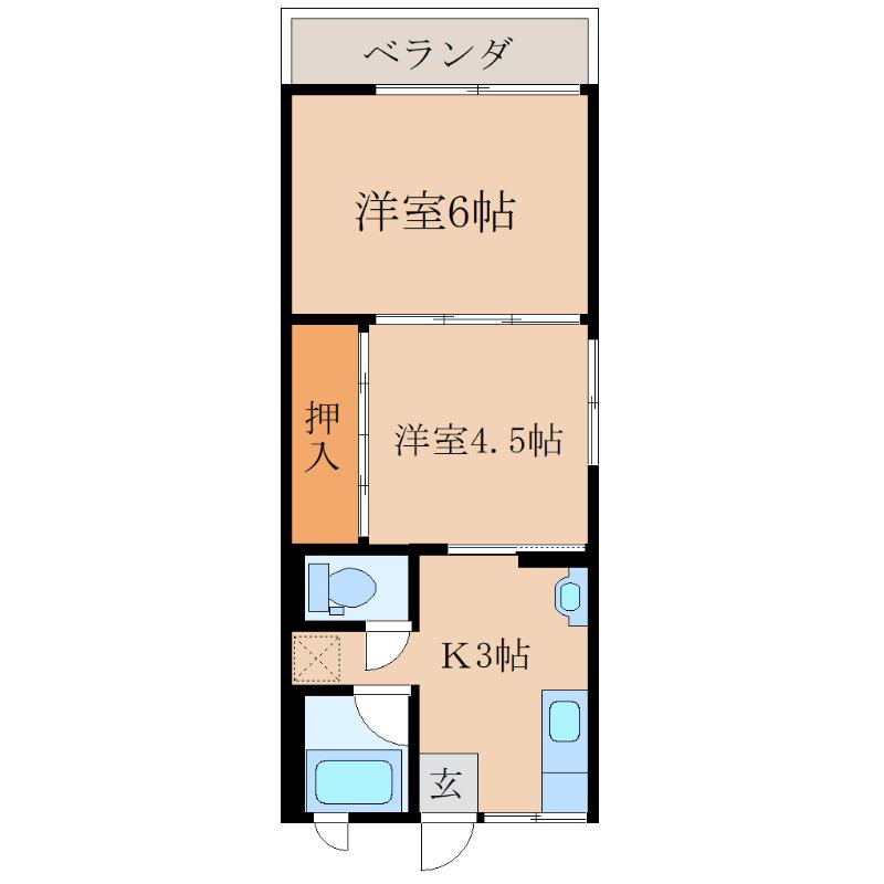 グリーンハイツA棟(2K/2階)の間取り写真