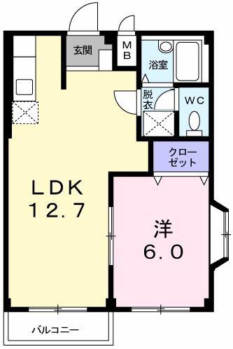 サンティア美輝D(1LDK/2階)の間取り写真