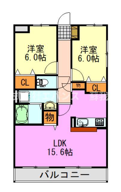 ゼファーシャンティオン蘇我弐番館(2LDK/1階)の間取り写真