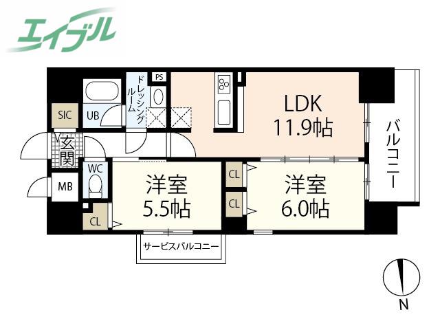 セントラルアヴェニュー田町(2LDK/4階)の間取り写真