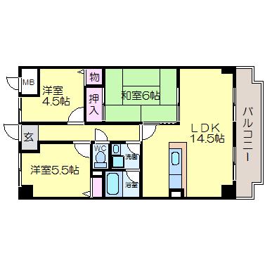 グランドール鳥居(3LDK/5階)の間取り写真
