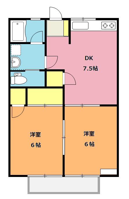 メゾンヒラツカ(2DK/2階)の間取り写真