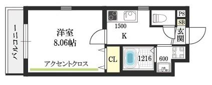 ウエストコクーン阿倍野(1K/4階)の間取り写真