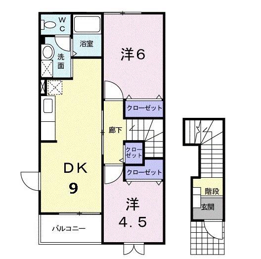 メルローズ A(2DK/2階)の間取り写真