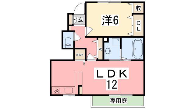 ユウハイツG(1LDK/1階)の間取り写真